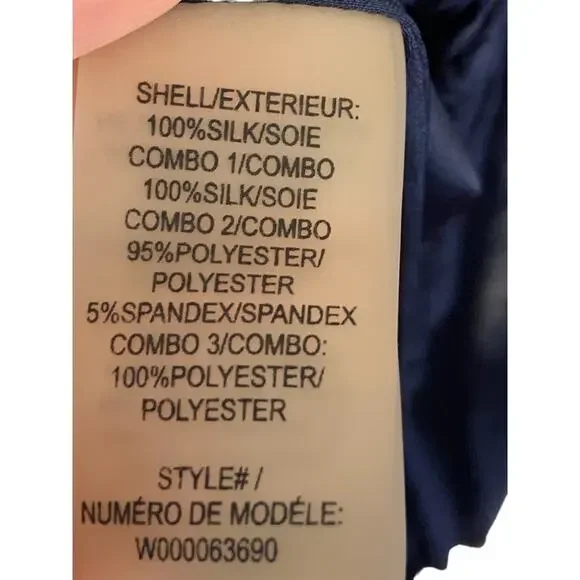 Alice + Olivia 100% Silk Sheer Blouson Sleeves Blouse Navy Blue Size MEDIUM